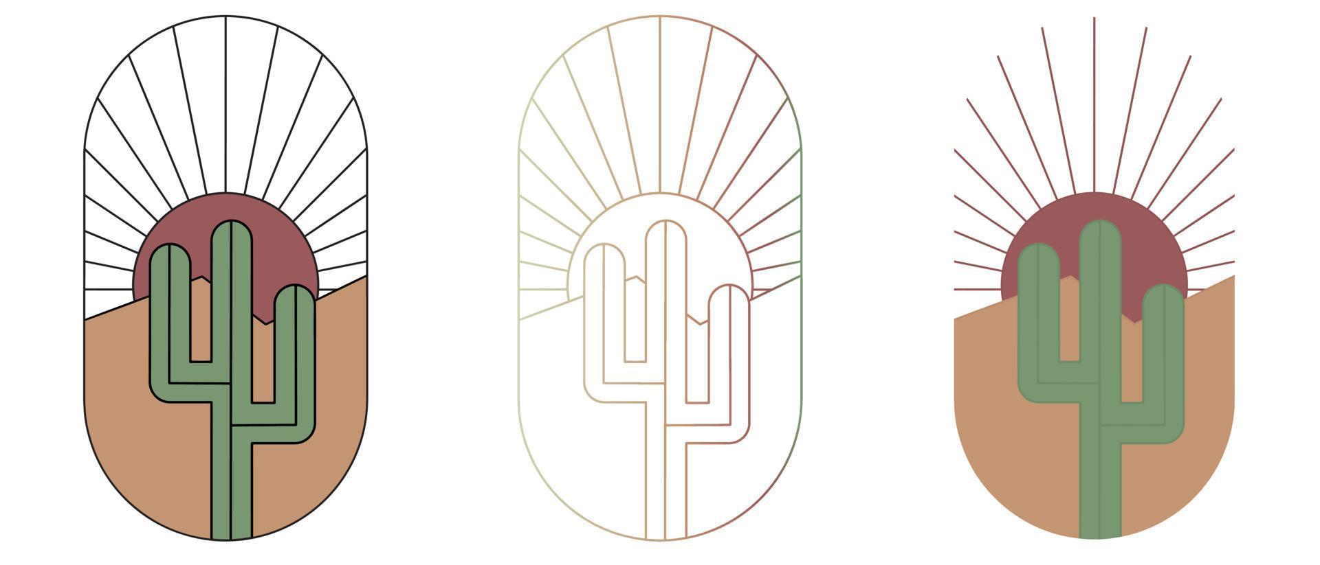 Sets of Cactus in Desert with Multiple Styles vector