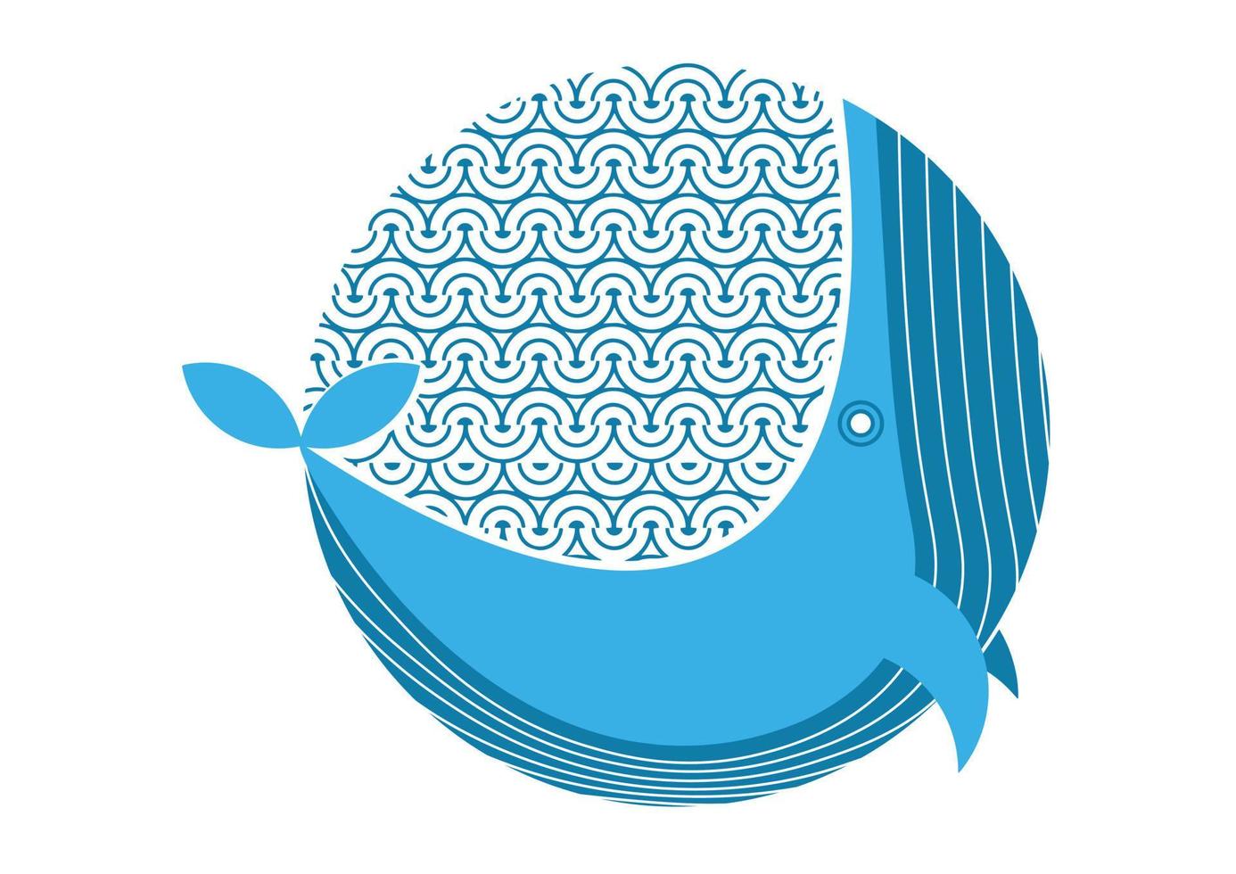 Vector Illustration of Ocean Whale in Blue with Abstract Patterns.