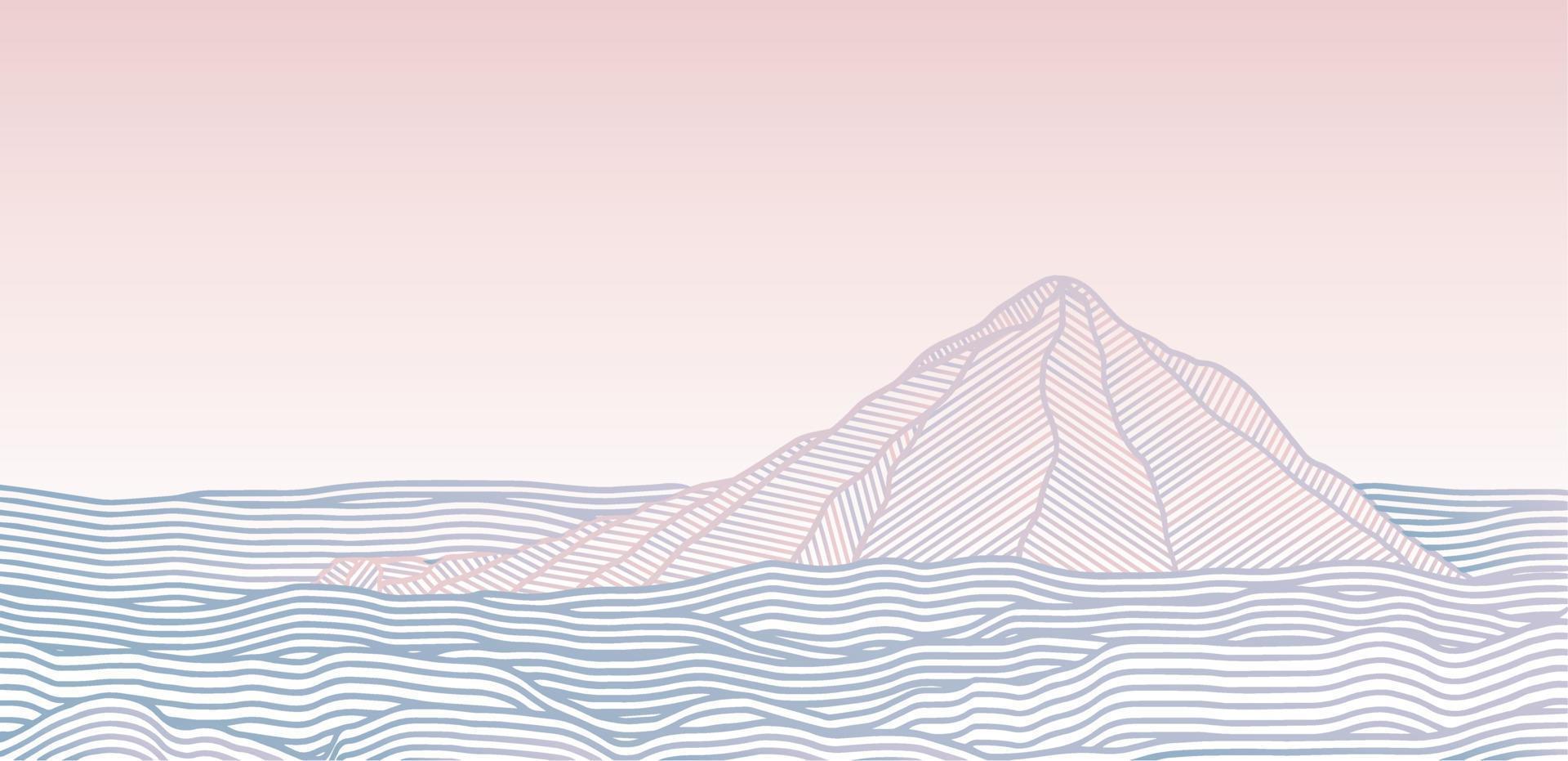 Vector Illustration of Pink and Blue Mountain. Japanese Patterns Art.