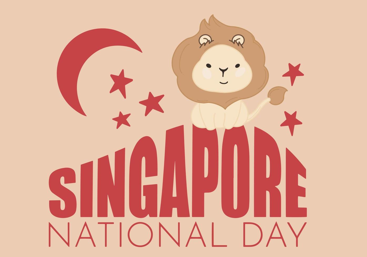 Vector Illustration August 9th Singapore's Independence Day. Singapore National Day Decorative Design with Lion Cartoon.