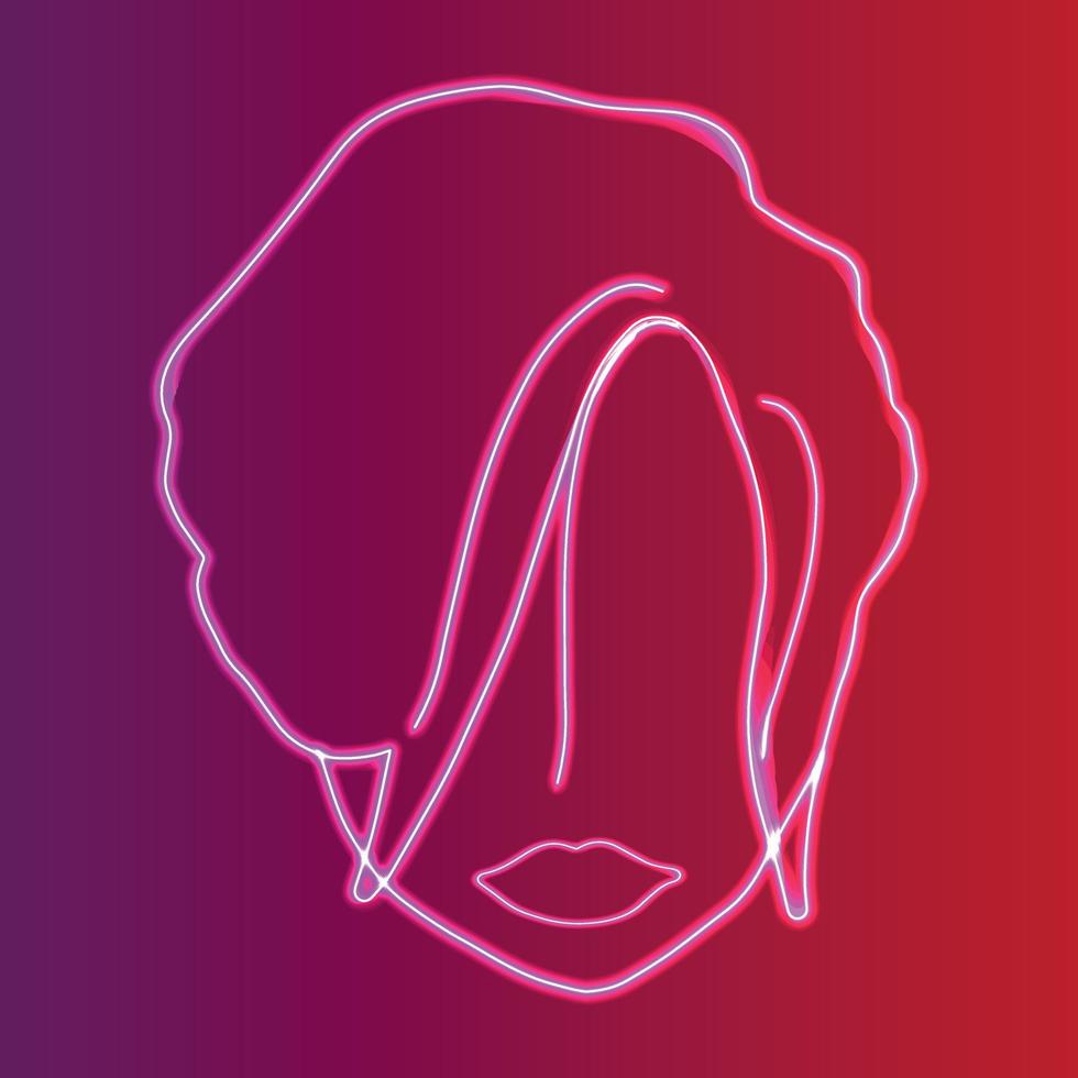Woman Face Vector Illustration in Neon Styles.