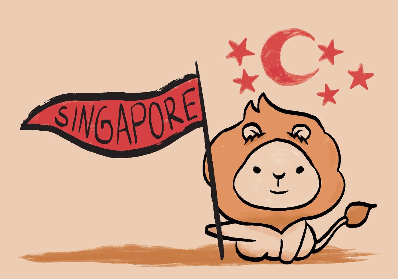 ilustración vectorial 9 de agosto día de la independencia de singapur. diseño decorativo del día nacional de singapur con caricatura de león. vector