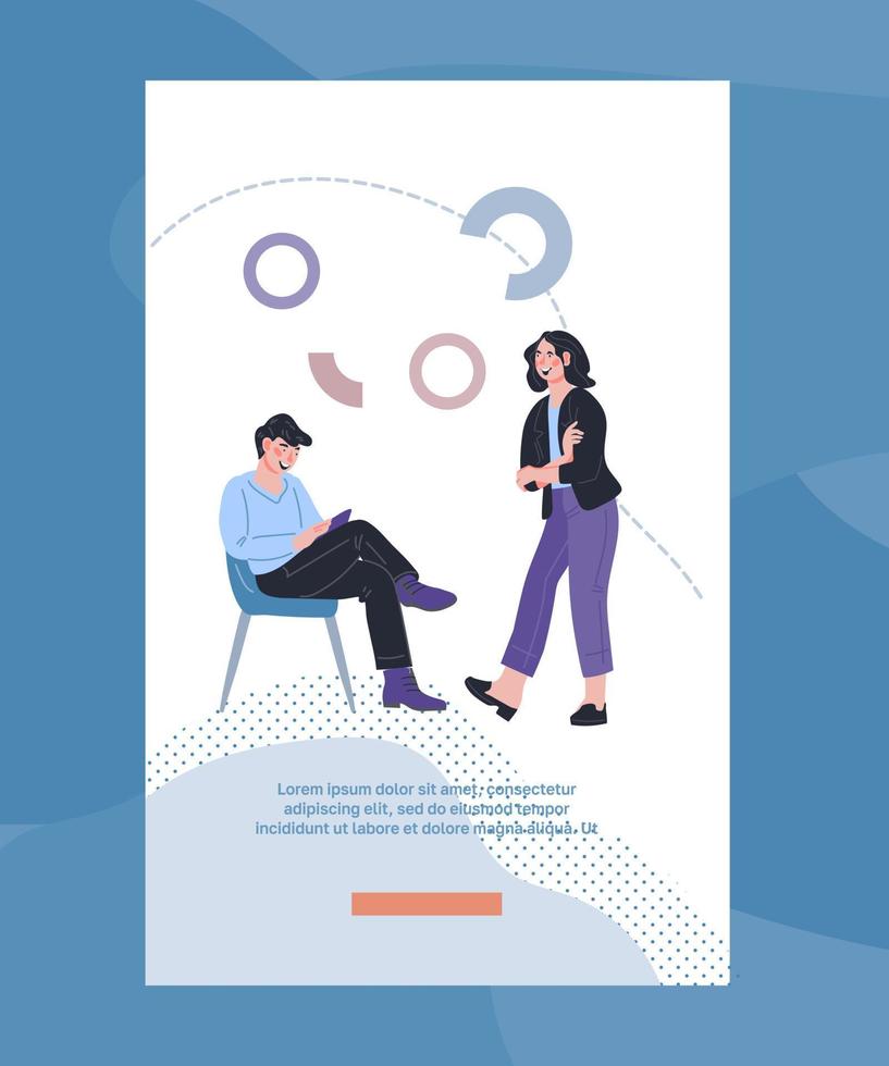 Mobile app onboarding design for online business conference or meeting. Business people communication and connection, virtual internet team working space. Flat vector illustration.