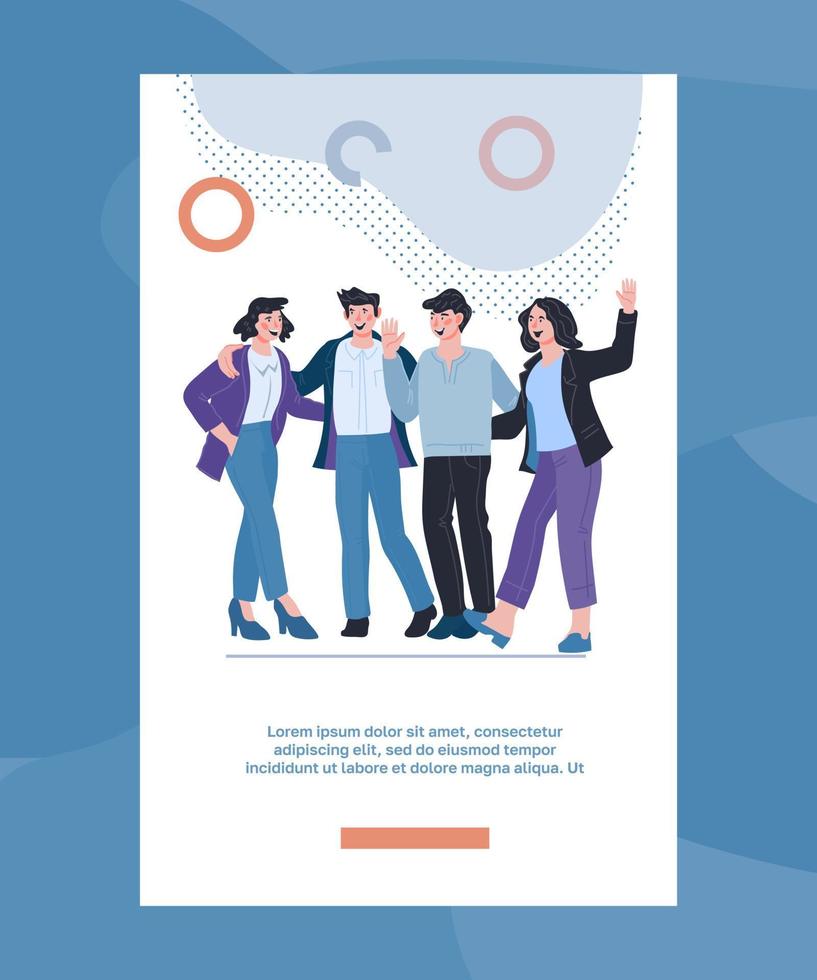 Mobile app onboarding page with business team people. Marketing technology and financial administration. Commercial business strategy, teamwork and effective management. Cartoon vector illustration.