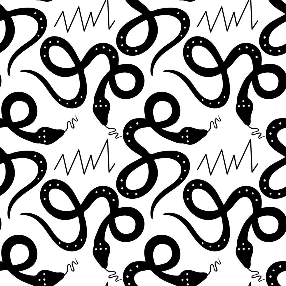 Seamless pattern of black snakes. Vector illustration isolated on white