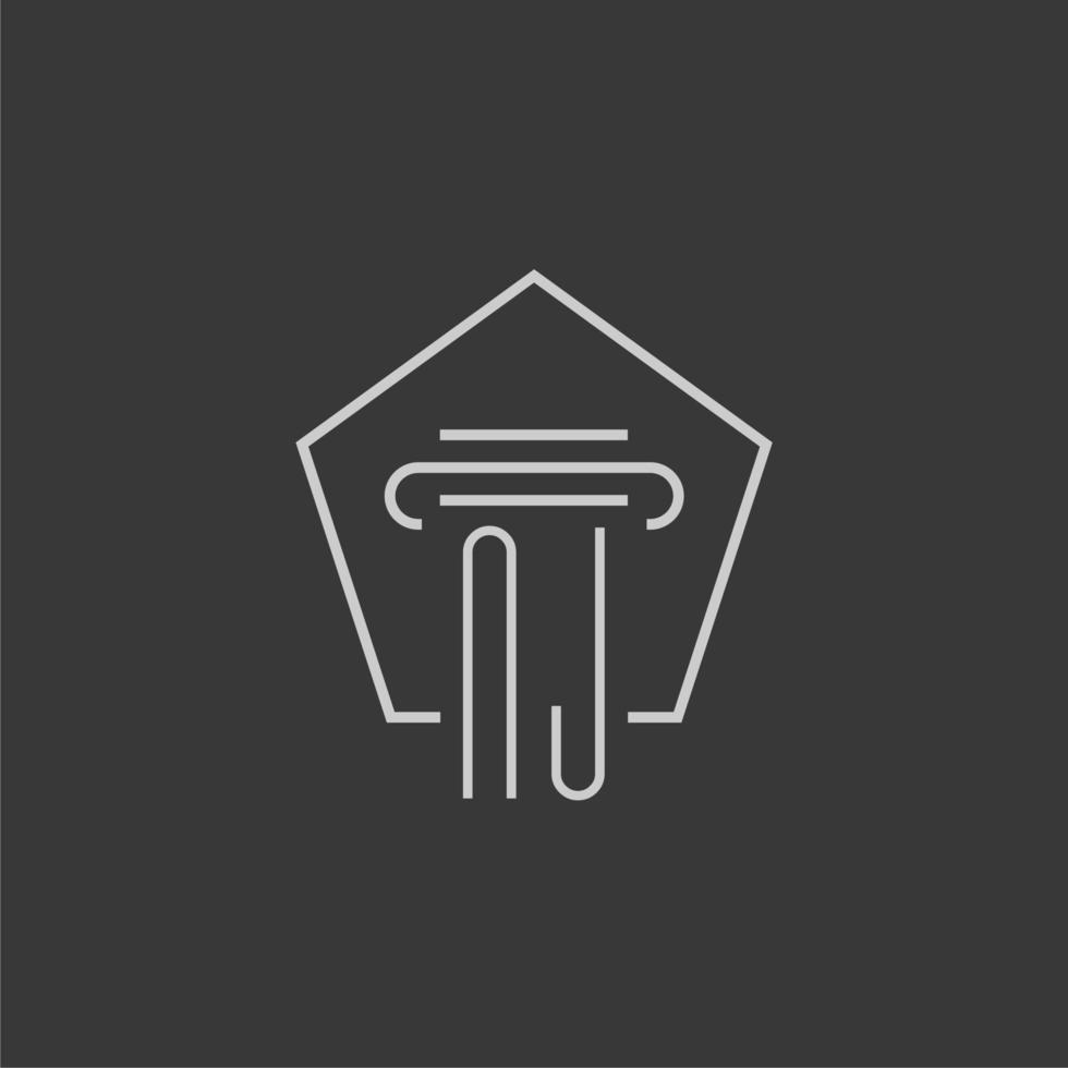 initial monogram NJ with monoline pillar logo design vector