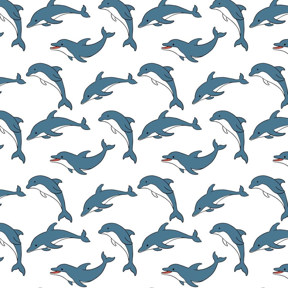 seamless pattern vector blue dolphin in cartoon style. suitable for children's wallpaper, toddlers bedcover, can be printed on fabric for kids clothing