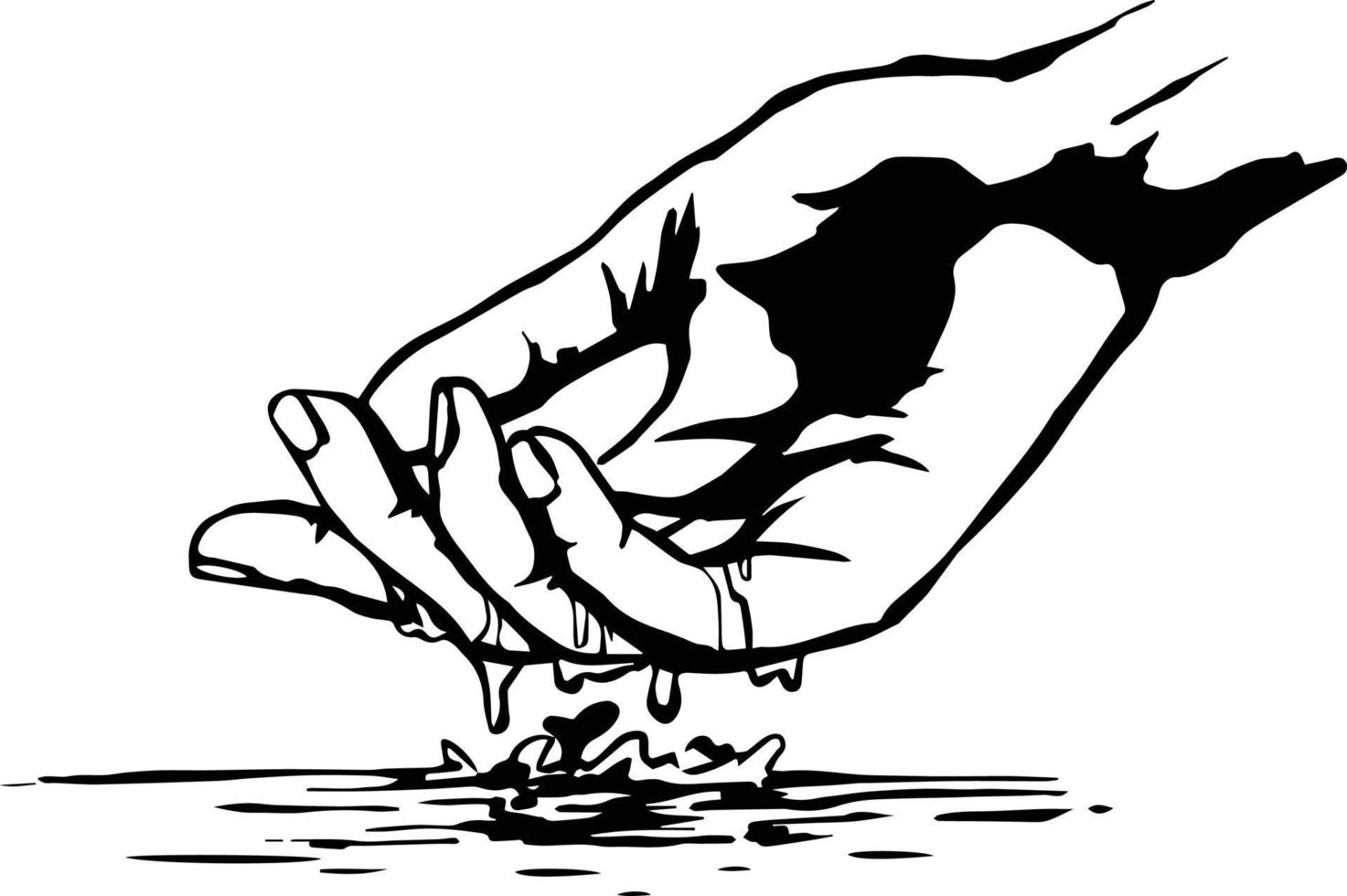 man's hand touching water, black and white stencil artwork can be used as a logo or graphic element vector