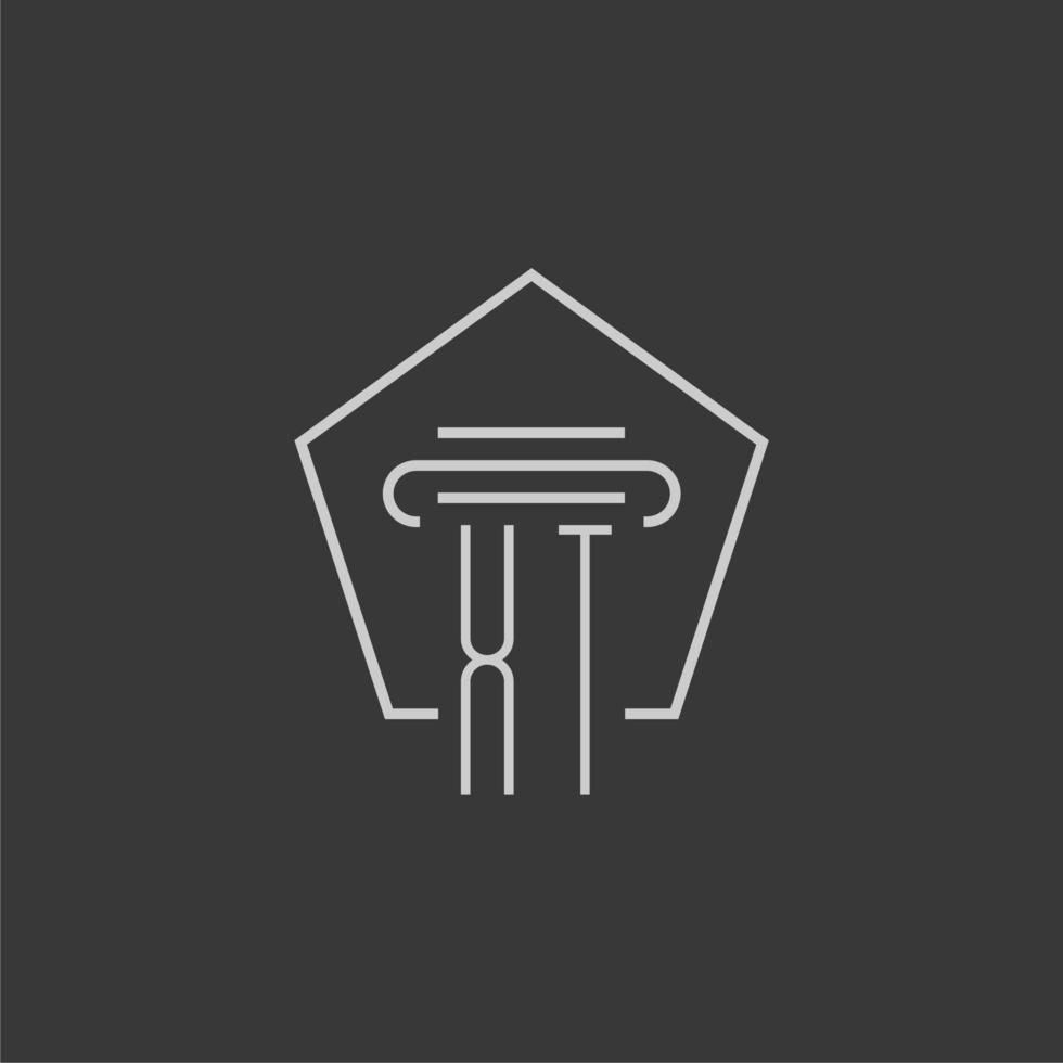 initial monogram XT with monoline pillar logo design vector