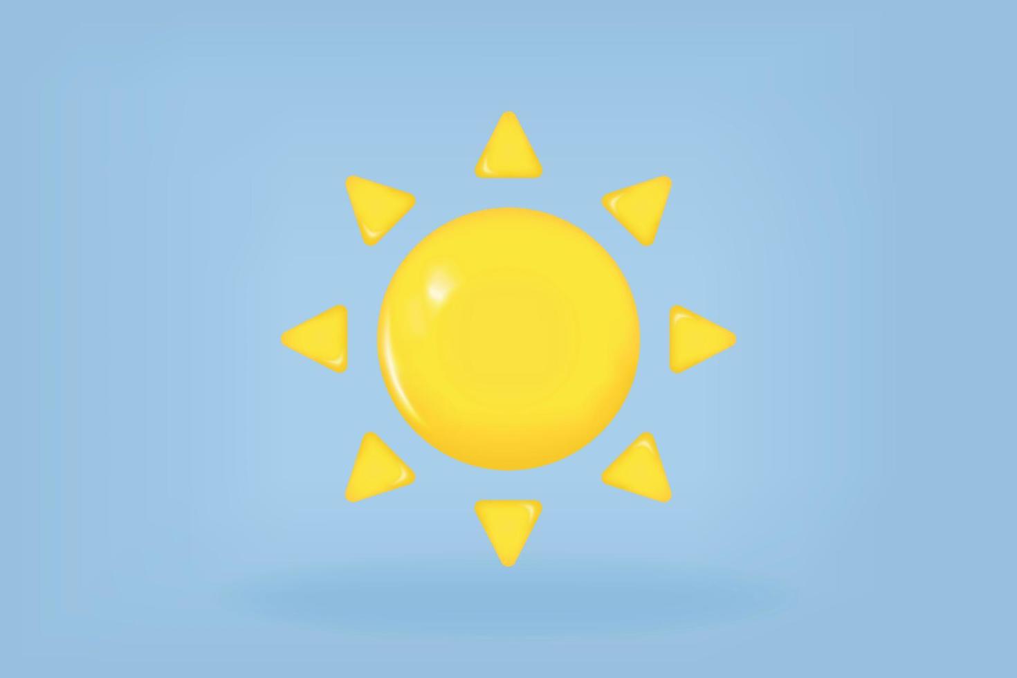 Yellow sun with rays, sun star. 3d render vector icon in cartoon minimal style. Summer, weather, space concept.