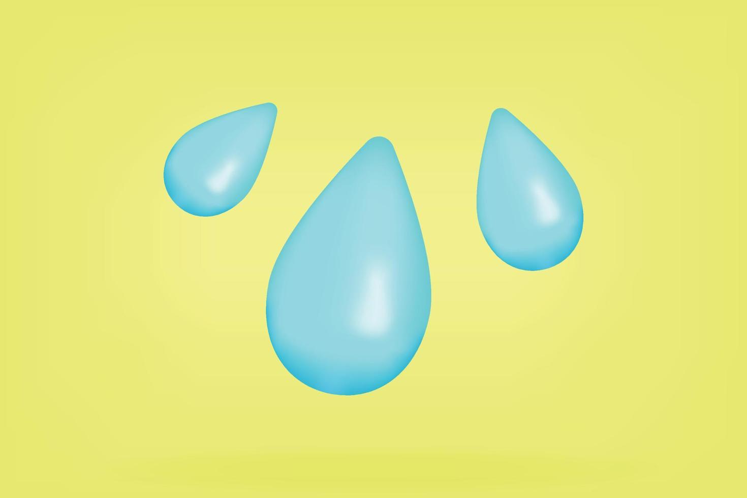 Blue water drops. Icon isolated on green background. Realistic 3d design. Vector illustration