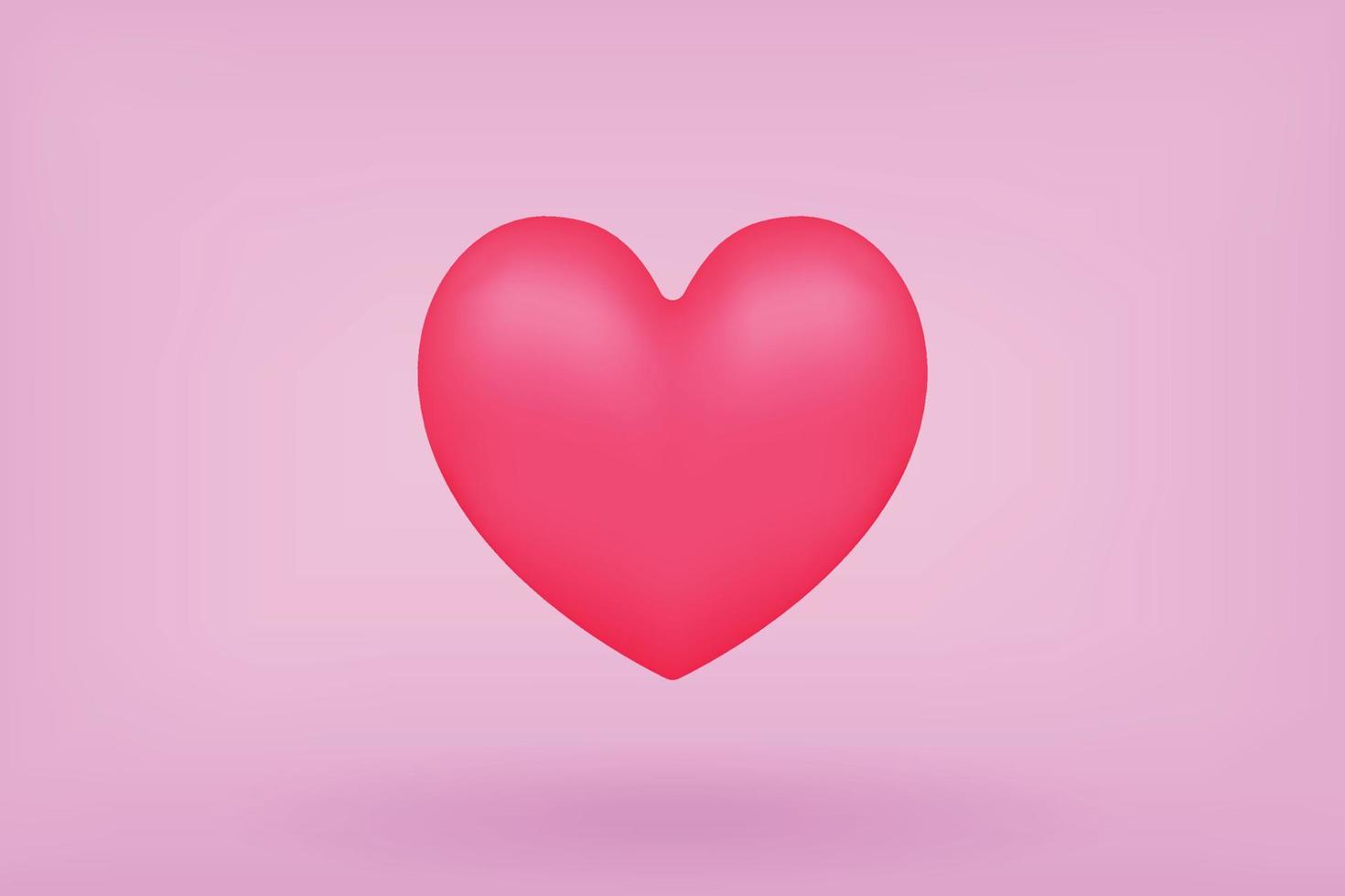3d pink heart render minimal icon. Vector illustration isolated on pastel pink background