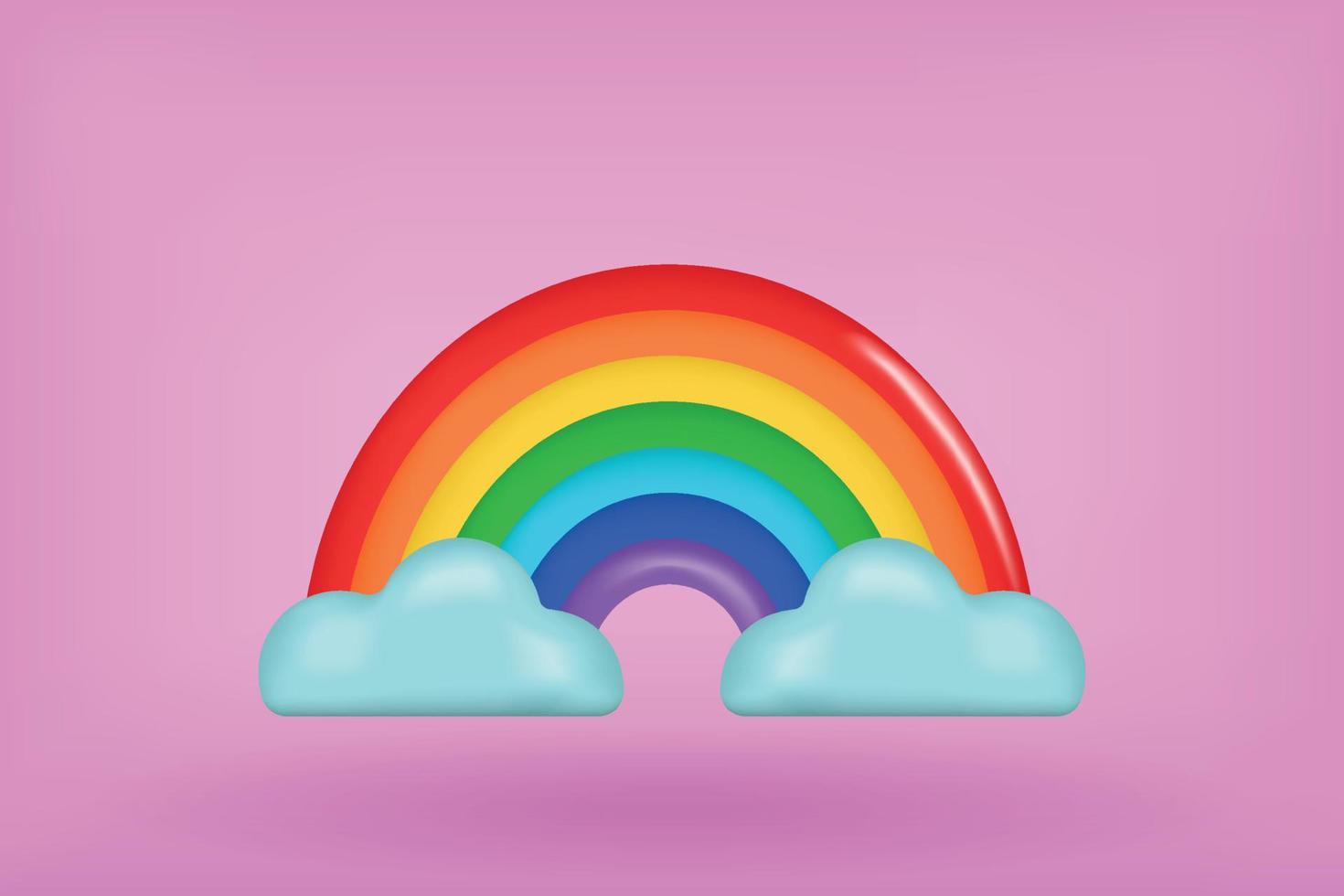 verano 3d realista render escena colorido arco iris con nubes. objeto de verano, afiche web de vacaciones, folleto infantil, folleto de temporada. ilustración moderna de vivero vector