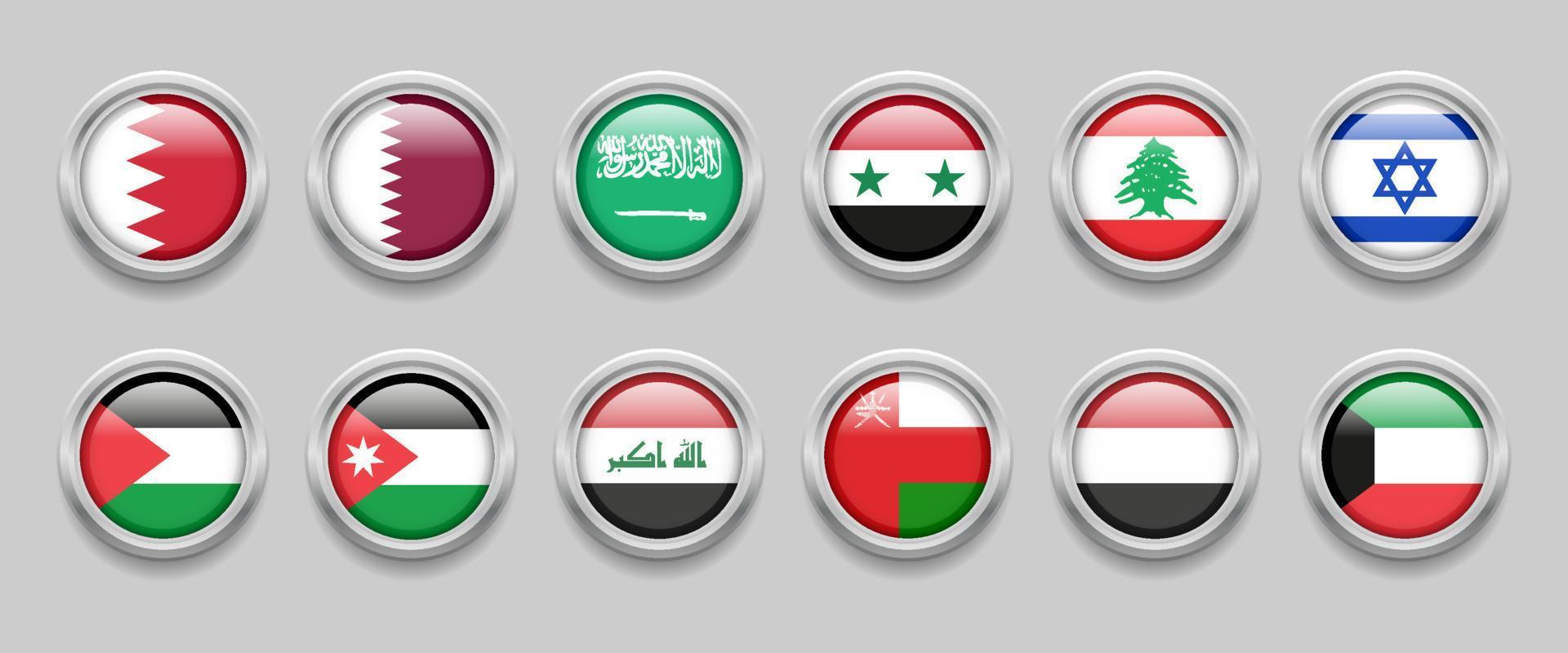 siria, líbano, israel, palestina, jordania, irak, omán, yemen, kuwait, bahrein, qatar y arabia saudita vector