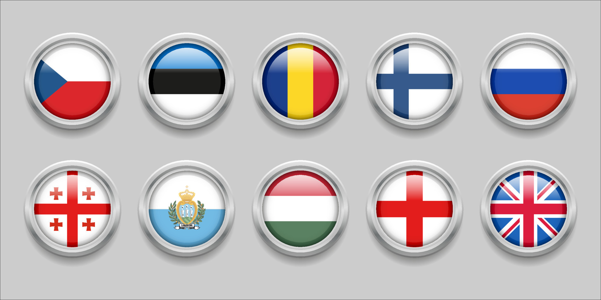 Europe Round Flags Set Collection 3D round flag, badge flag