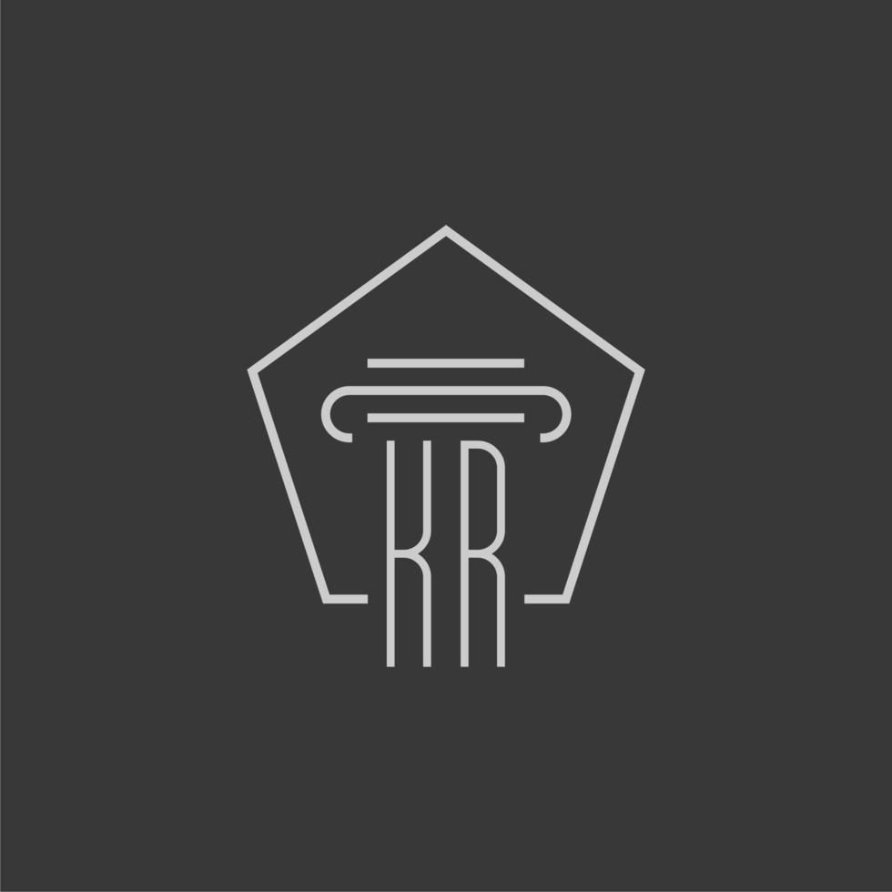 initial monogram KR with monoline pillar logo design vector