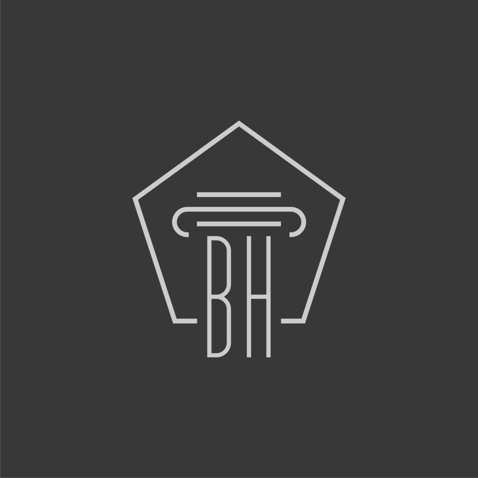 initial monogram BH with monoline pillar logo design vector