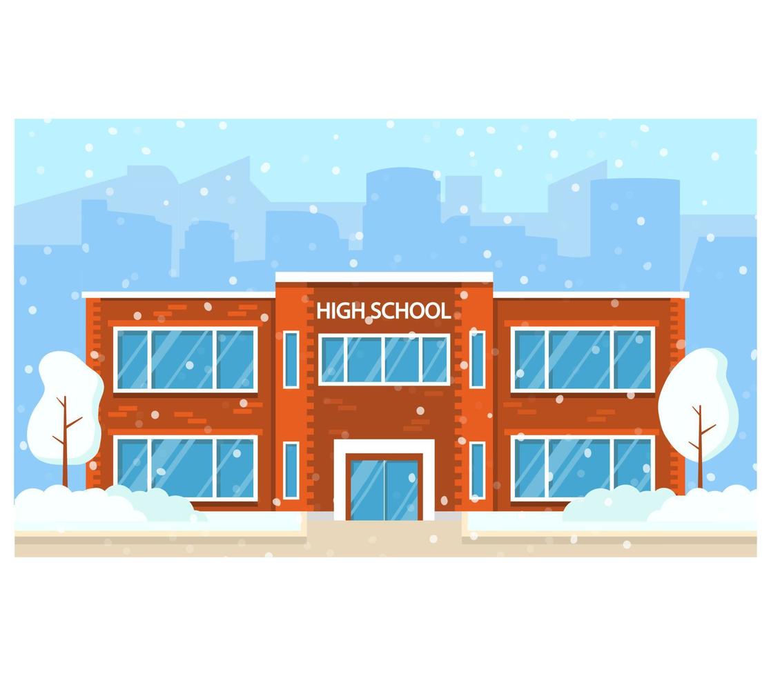 edificio de la escuela secundaria de invierno.concepto de educación.ilustración plana de vector. vector