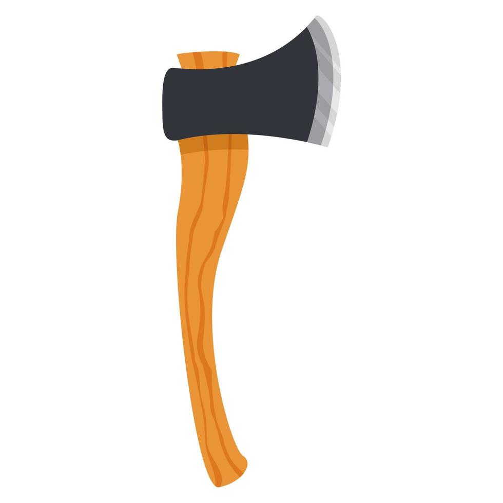 Axe with wooden handle.Element for woodworking or lumberjack. Axe with black blade.Isolated on white background. Cartoon flat style. vector