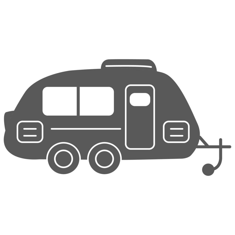 Black silhouette trailer Rv.Home camper.Symbol for a mobile application or website.Isolated on white background. Vector flat illustration.