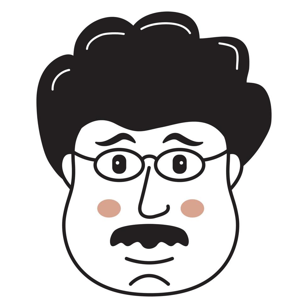 cara de garabato. icono de cara calva de personas. avatar humano un hombre con barba. ilustración vectorial estilo dibujado a mano. aislado sobre fondo blanco. vector