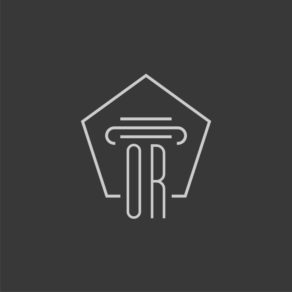 initial monogram OR with monoline pillar logo design vector
