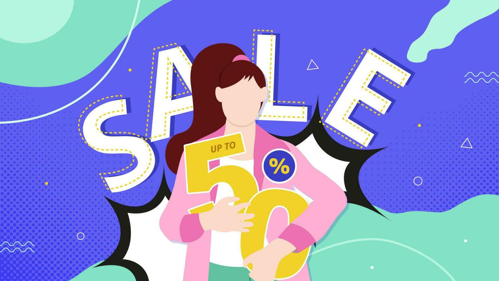 diseño de banner de venta con ilustración de mujer plana vector