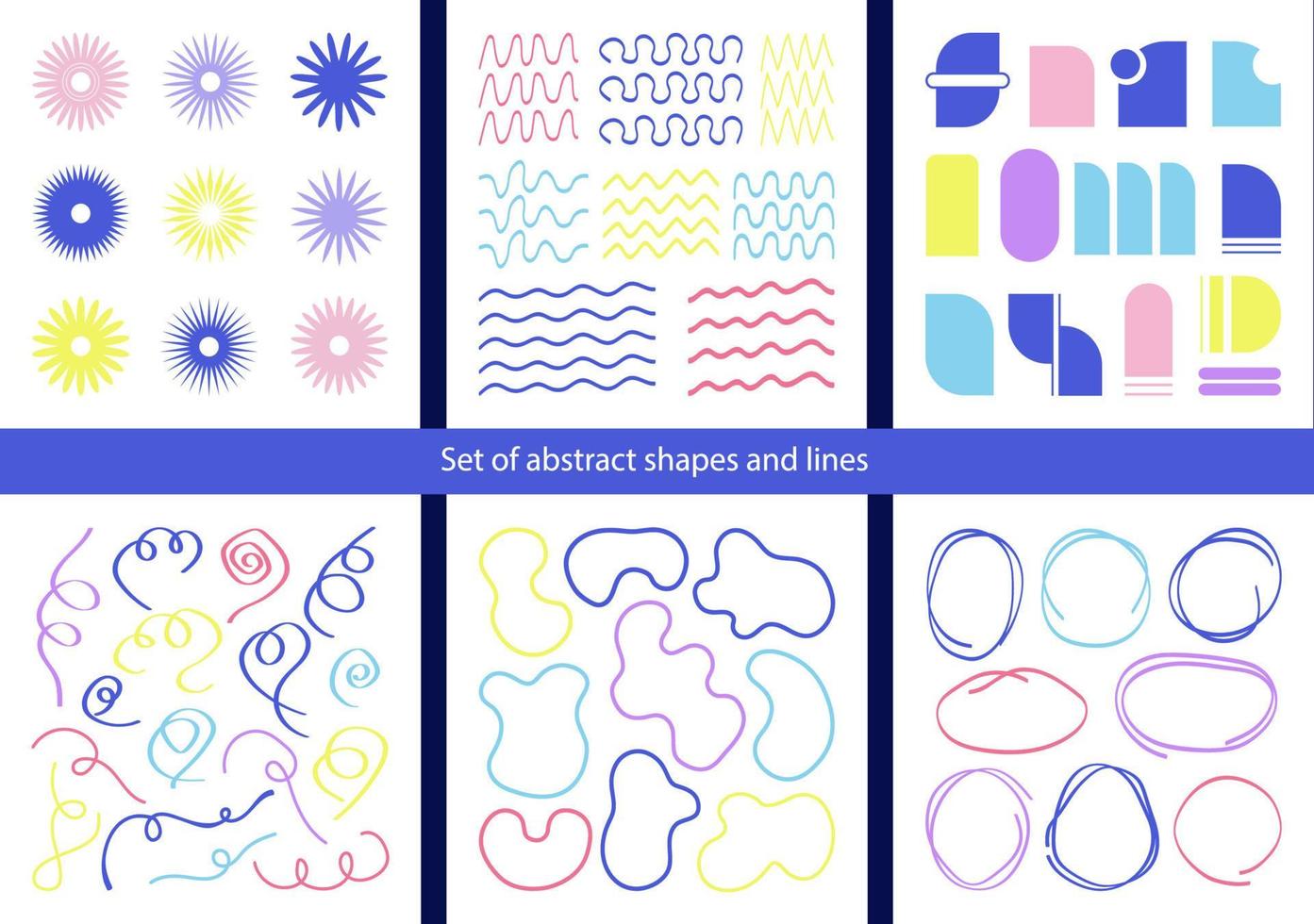 Set of abstract shapes, stains, lines, flowers, and scribbles. Trendy elements for your designs. Hand-drawn clip art. vector