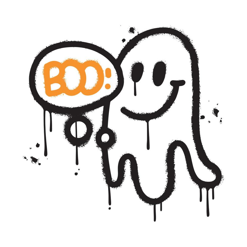 fantasma dibujado a mano con palabra - boo - en burbuja. elementos de graffiti de urnab con texto para el diseño de impresión de halloween, afiche, pancarta, portada, invitación, pegatina, camiseta. ilustración vectorial rociada. vector