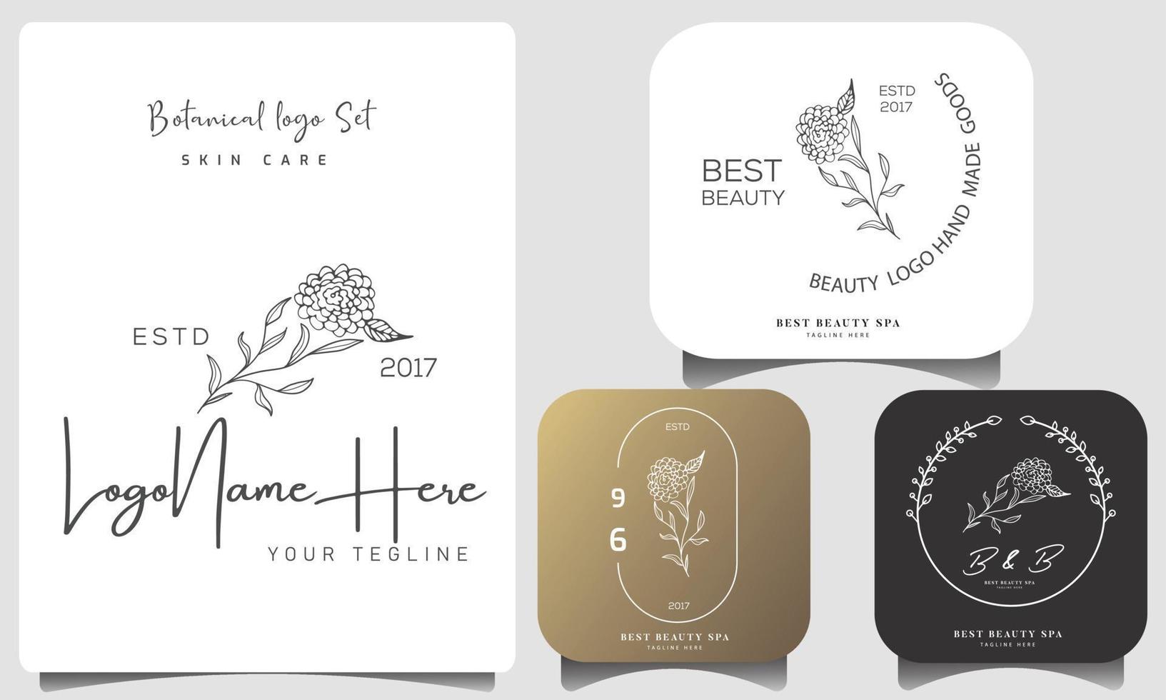 Botanical Floral element Hand Drawn Logo with Wild Flower and Leaves. Logo for spa and beauty salon, boutique, organic shop, wedding, floral designer, interior, photography, cosmetic. vector