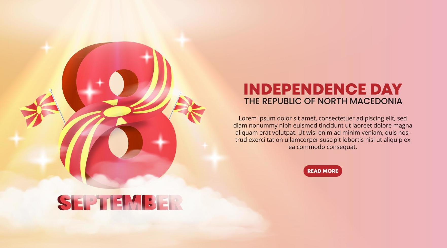 fondo del día de la independencia de la república de macedonia del norte con diseño de ilustración 3d vector