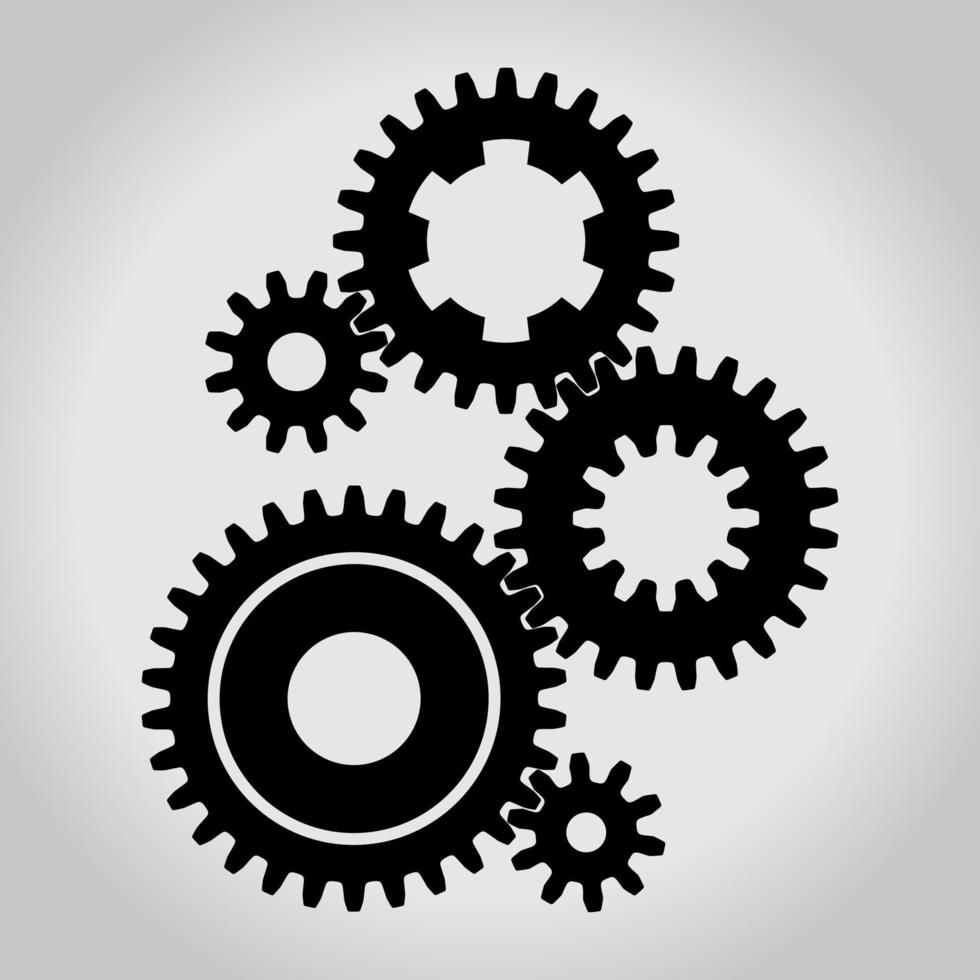 Black Silhouette Gear And Cogwheel Sets, Large And Small, 5 pieces vector