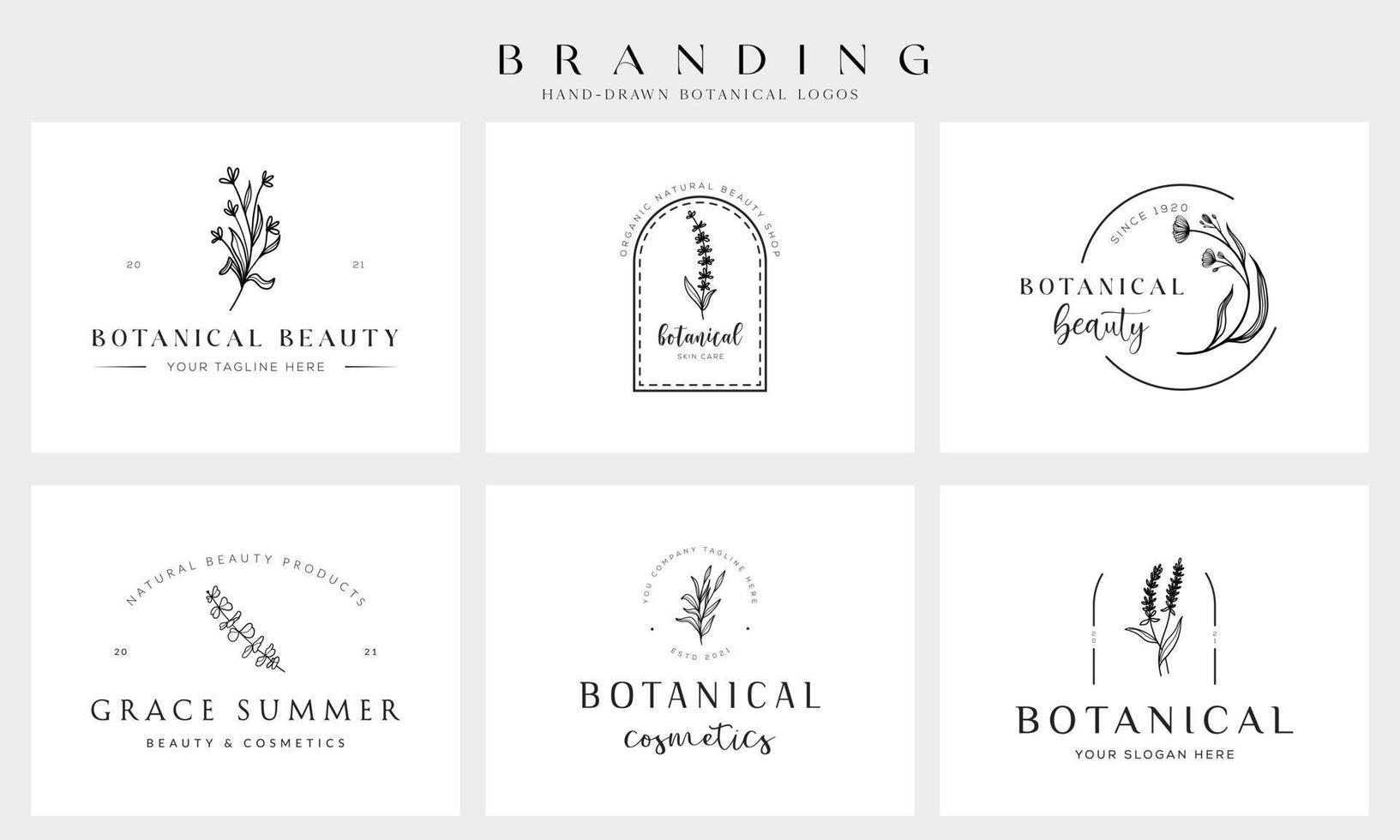 Botanical Floral element Hand Drawn Logo with Wild Flower and Leaves. Logo for spa and beauty salon, boutique, organic shop, wedding, floral designer, interior, photography, cosmetic. vector