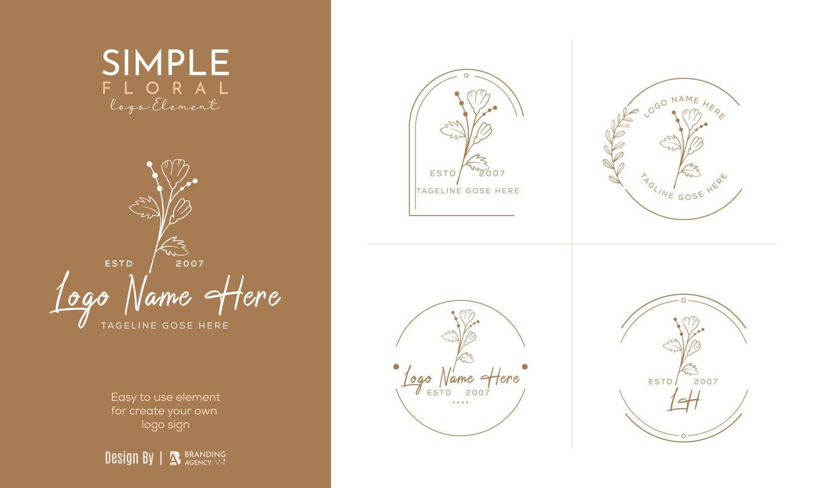 Botanical Floral element Hand Drawn Logo with Wild Flower and Leaves. Logo for spa and beauty salon, boutique, organic shop, wedding, floral designer, interior, photography, cosmetic. vector