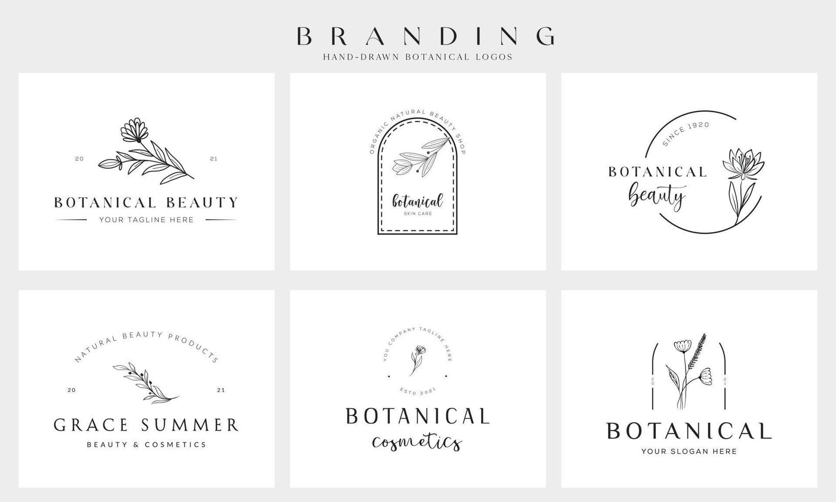 logotipo dibujado a mano con elementos florales botánicos con flores silvestres y hojas. logo para spa y salón de belleza, boutique, tienda orgánica, boda, diseñador floral, interior, fotografía, cosmética. vector