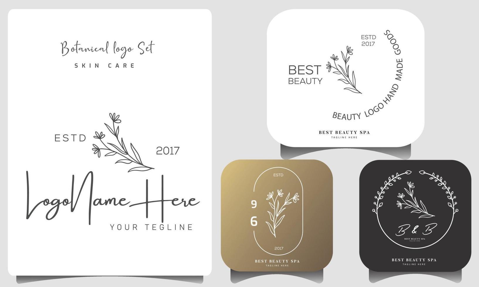 logotipo dibujado a mano con elementos florales botánicos con flores silvestres y hojas. logo para spa y salón de belleza, boutique, tienda orgánica, boda, diseñador floral, interior, fotografía, cosmética. vector