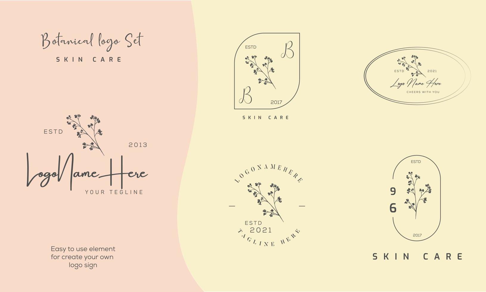 Botanical Floral element Hand Drawn Logo with Wild Flower and Leaves. Logo for spa and beauty salon, boutique, organic shop, wedding, floral designer, interior, photography, cosmetic. vector