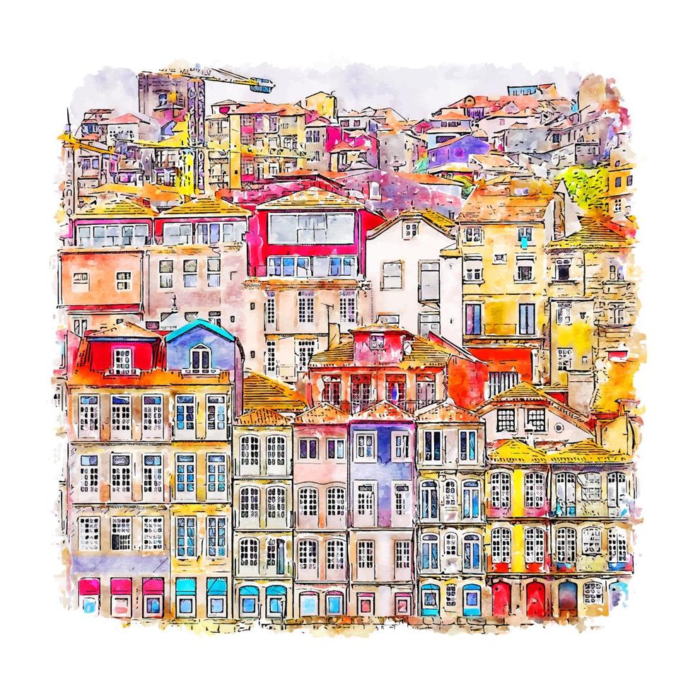 Porto Portugal Watercolor sketch hand drawn illustration vector