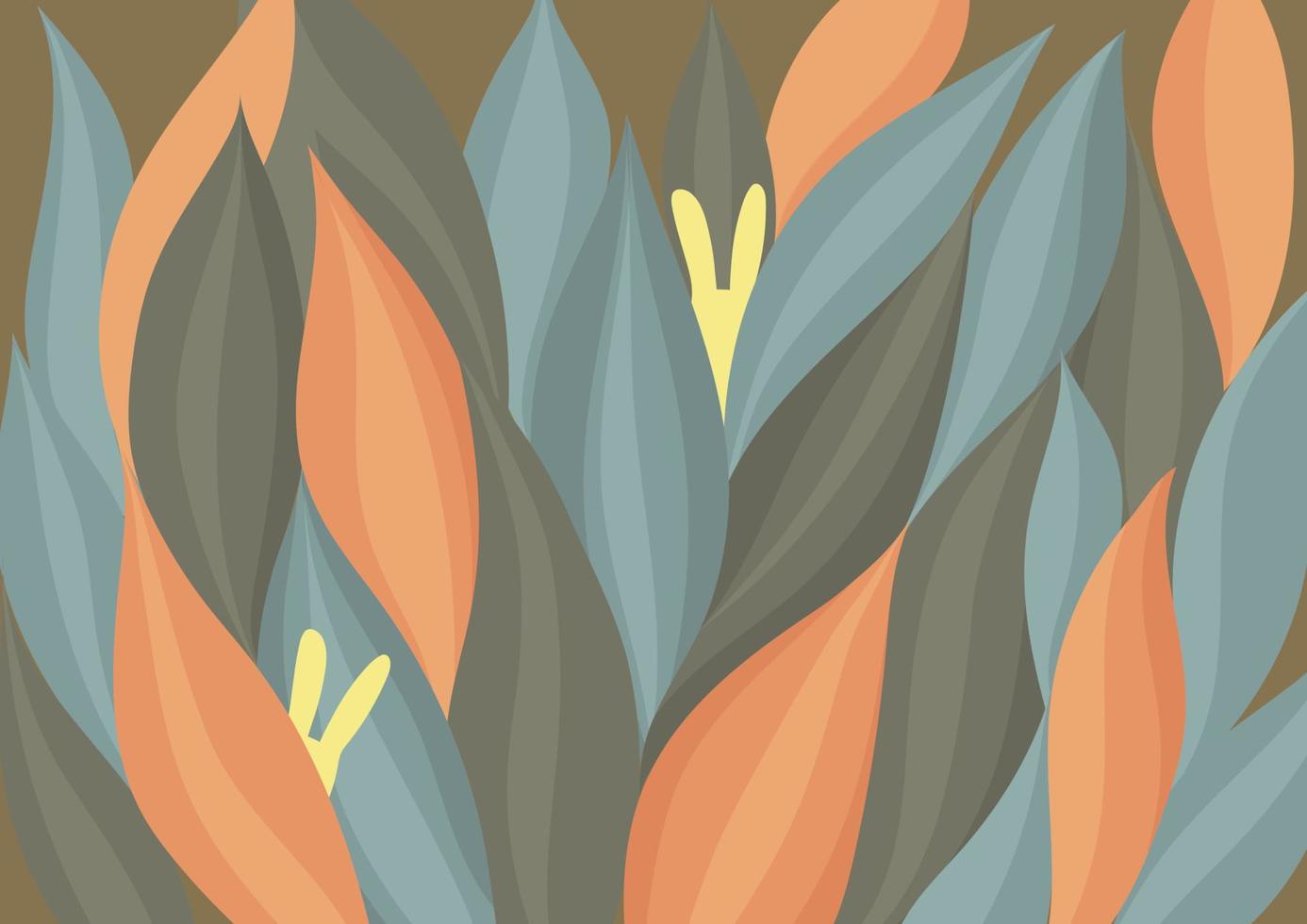 ilustración vectorial de un conejito amarillo escondido en una elegante hierba marrón, naranja y gris sobre un cálido fondo oscuro. se puede usar para pancartas, carteles y tarjetas de felicitación relacionadas con el otoño, el calor y la Pascua. vector
