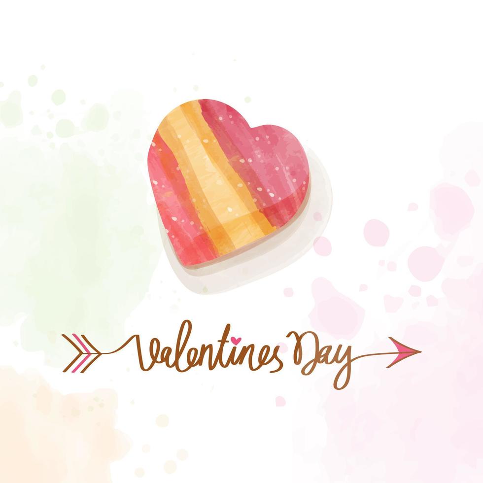 Delicious watercolor hand painted heart shaped red and yellow valentine cookies with buttercream frosting on light colorful background. Text Valentine's Day with arrows going through it vector