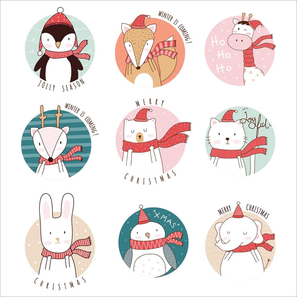 personaje de dibujos animados de animales de navidad lindo vector