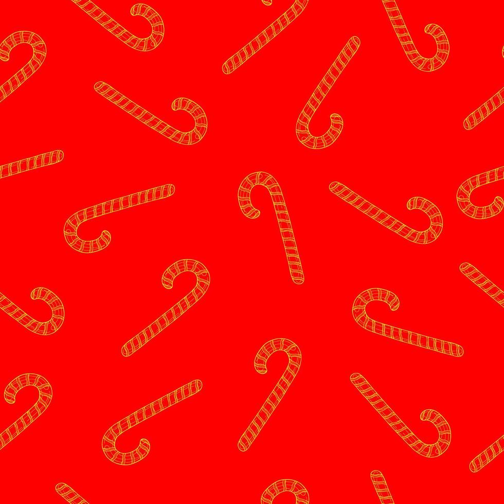 patrón sin costuras de bastón de caramelo de navidad sobre un fondo rojo. ilustración vectorial dibujada a mano vector