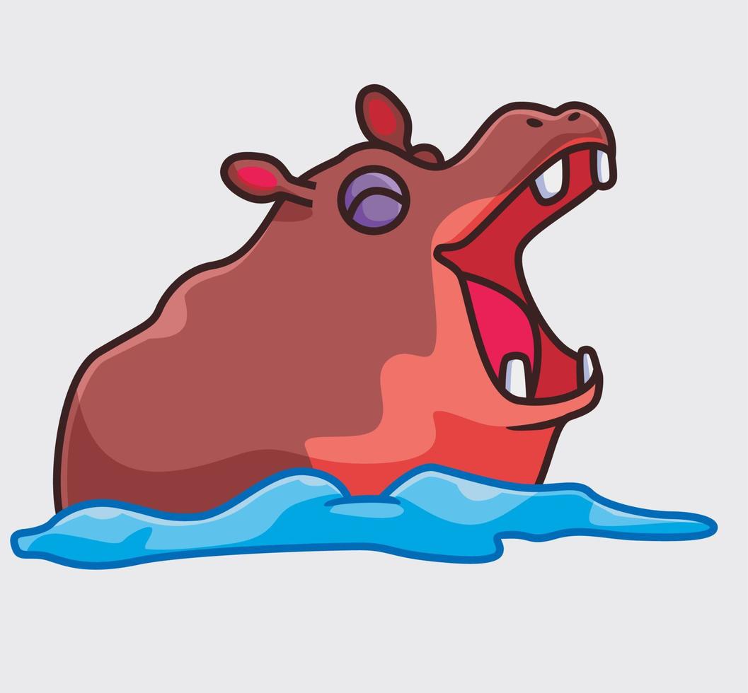 lindo hipopótamo bañándose en el agua. ilustración animal de dibujos animados aislados. vector de logotipo premium de diseño de icono de etiqueta de estilo plano. personaje mascota