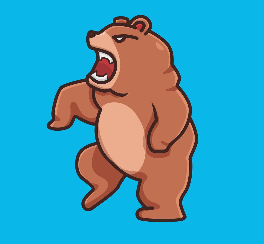 cute grizzly bear brown angry standing. cartoon animal nature concept Isolated illustration. Flat Style suitable for Sticker Icon Design Premium Logo vector. Mascot Character vector