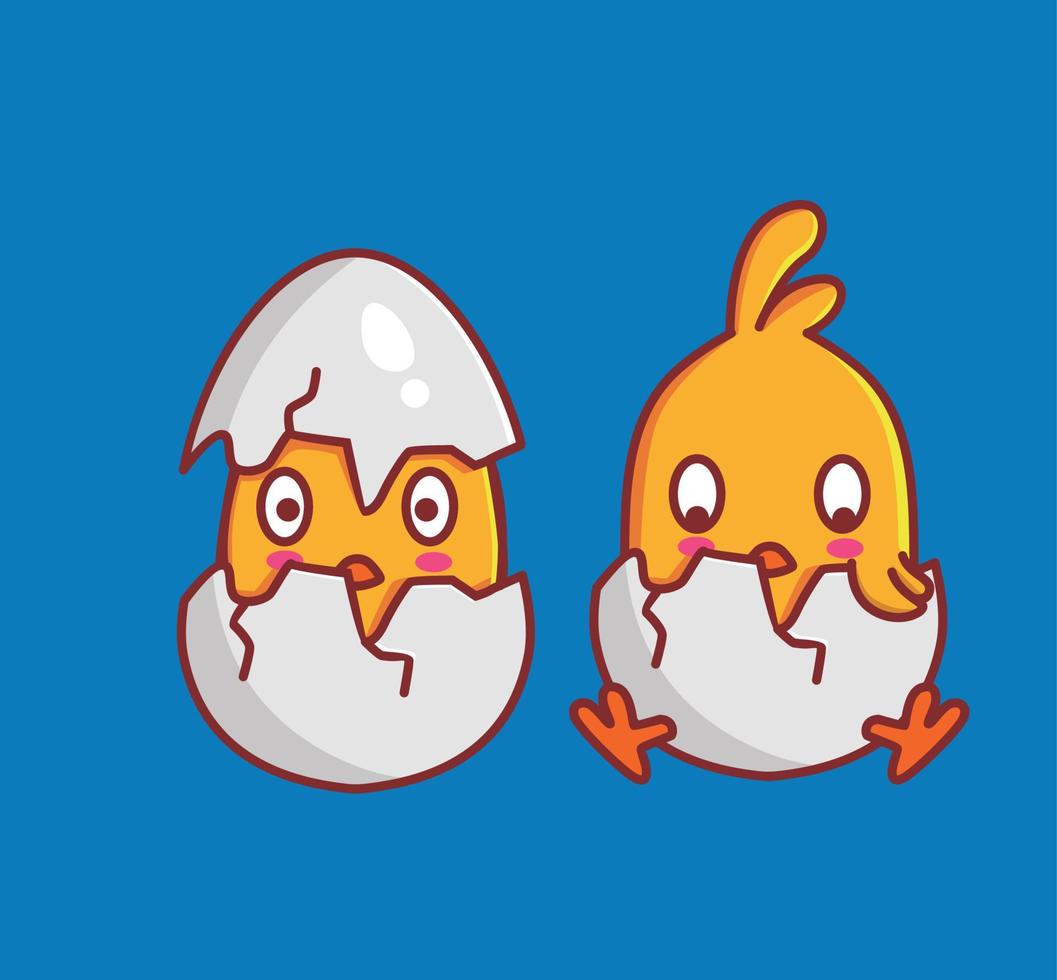 cute cracking eggshell hatching two chicks. Animal cartoon Isolated Flat Style Sticker Web Design Icon illustration Premium Vector Logo mascot character