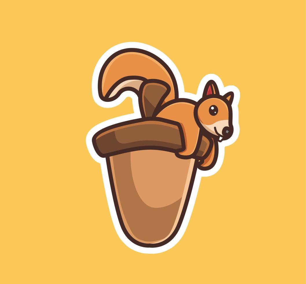 linda ardilla con nuez gigante. animal plana caricatura estilo ilustración icono premium vector logo mascota adecuado para diseño web banner carácter