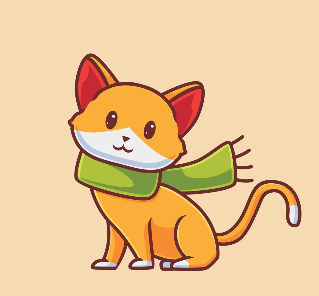 cute cat wearing scarf. Isolated cartoon animal autumn season concept illustration. Flat Style suitable for Sticker Icon Design Premium Logo vector. Mascot character vector