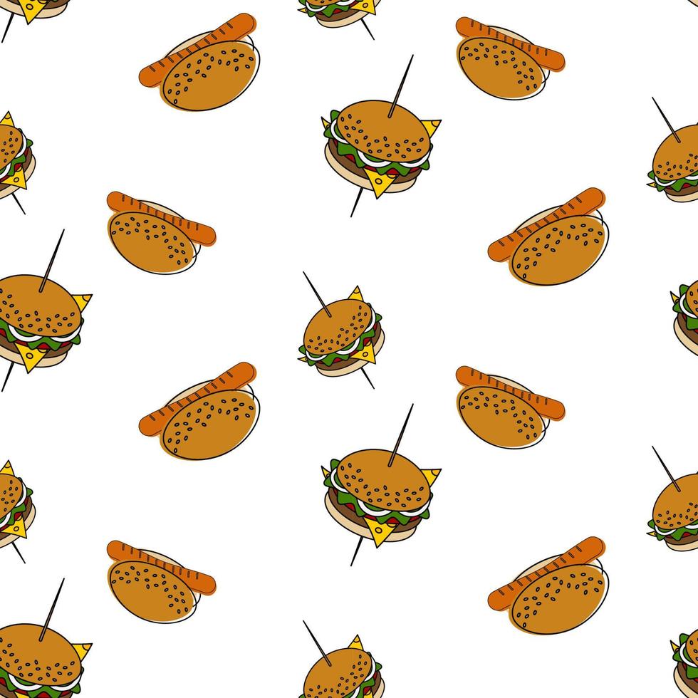 An endless pattern with elements of fast food on a transparent background. Lifestyle. Day of food vector