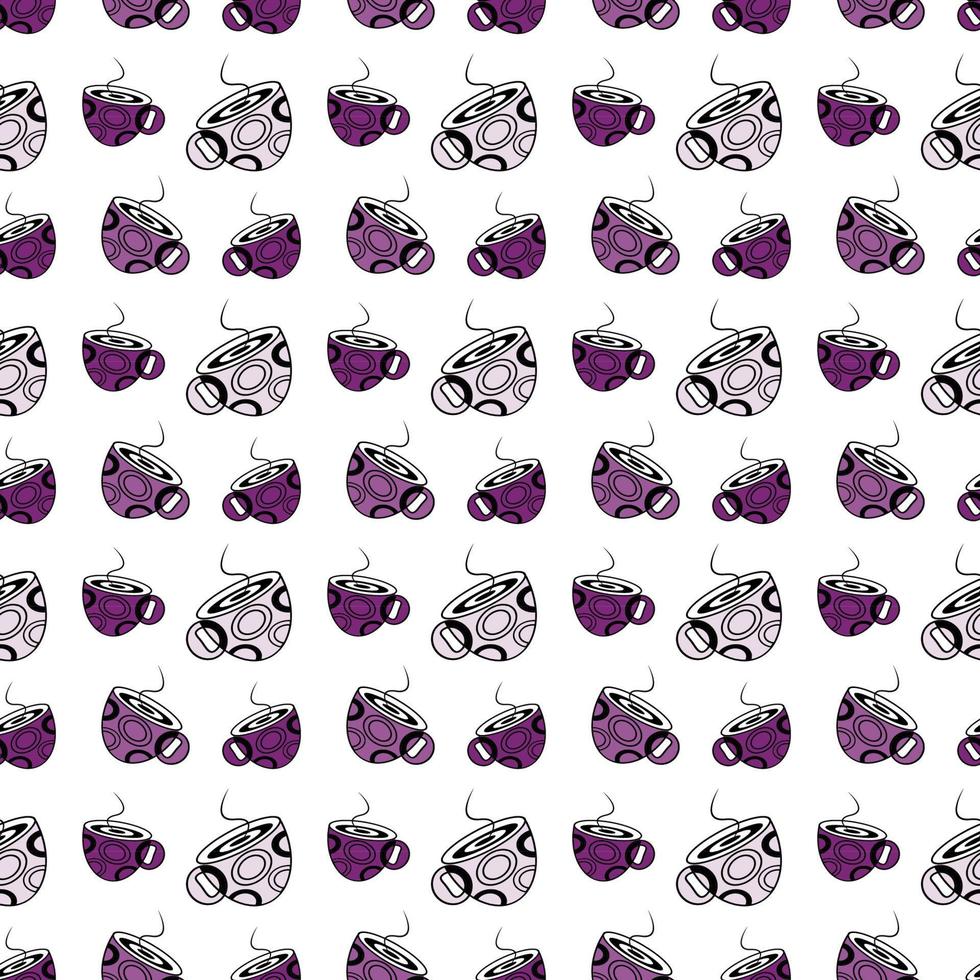 Seamless Pattern with Abstract Stylized cup in trendy hues on a transparent background. Line Art vector