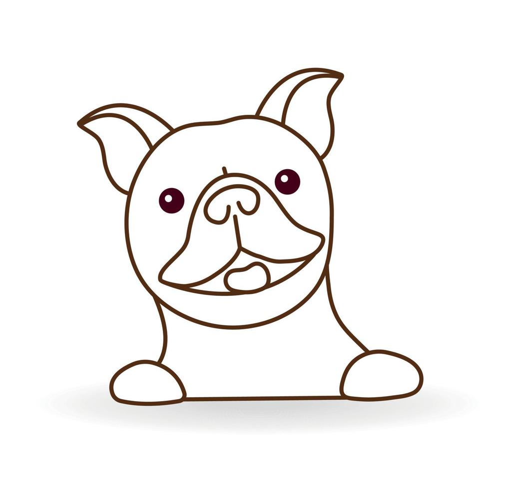 Happy French Bulldog or Frenchie standing full face. Funny dog breed icon isolated on white background. Linear vector editable illustration